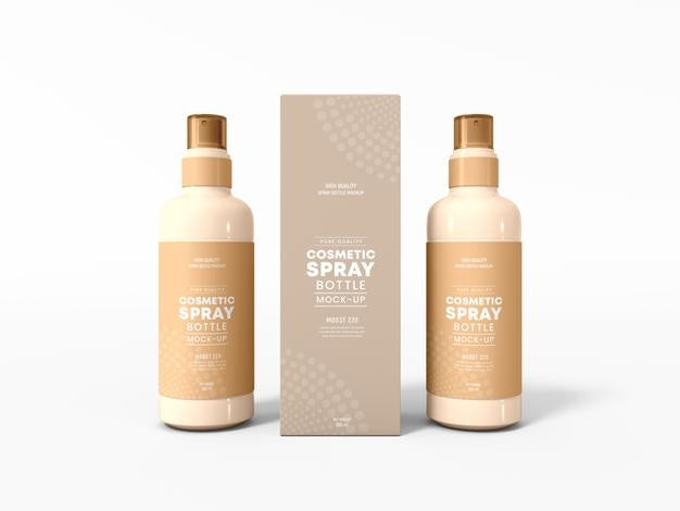 Glossy Cosmetic Spray Bottle With Box Mockup Psd