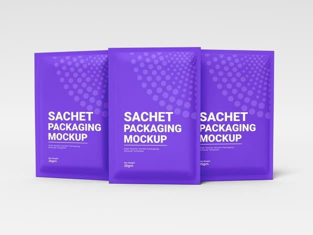 Glossy Foil Sachet Packaging Mockup Psd