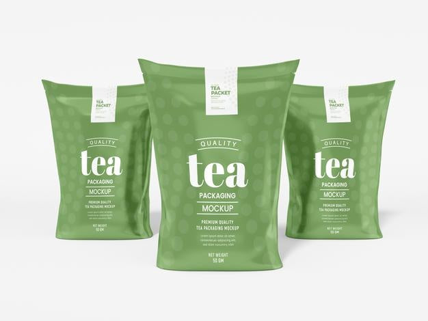 Glossy Foil Tea Bag Packaging Mockup Psd