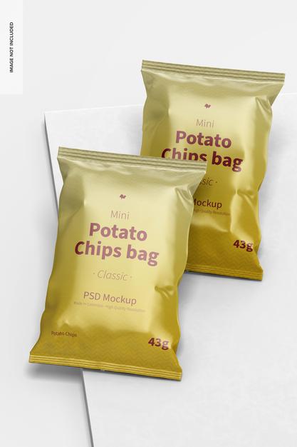 Glossy Mini Potato Chips Bags Mockup Psd