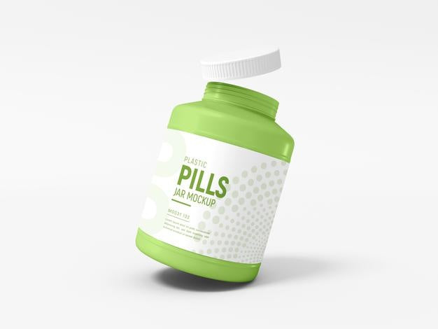 Glossy Plastic Pill Jar With Box Mockup Psd