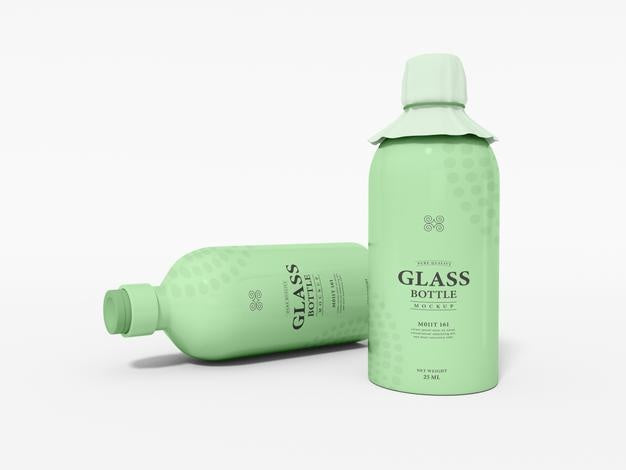 Glossy Reflective Glass Bottle With Foil Cover Mockup Psd