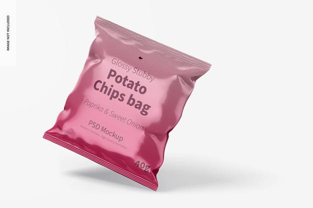 Glossy Stubby Chips Bag Mockup Psd