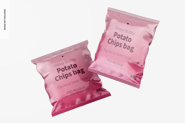 Glossy Stubby Chips Bag Mockup Psd