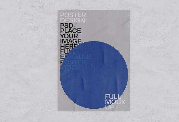 Glued Paper Poster Wrinkled Mockup Psd