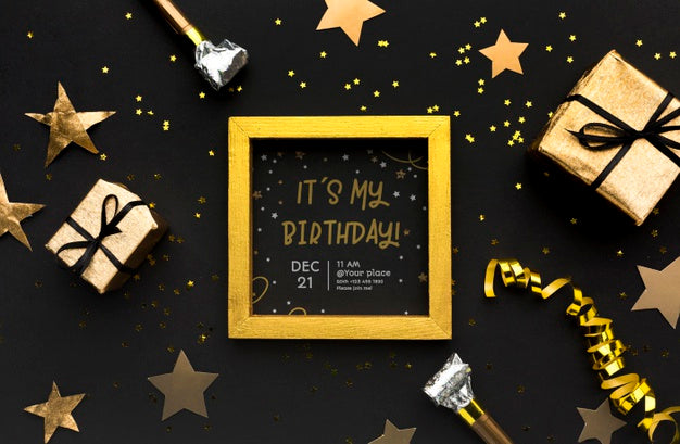 Golden Frame And Gifts Arrangement Psd