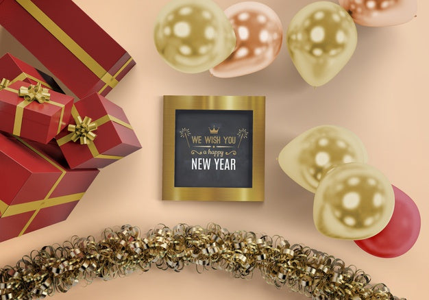 Golden Frame Mock-Up With Balloons Psd