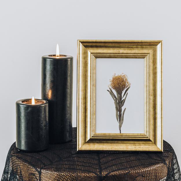 Golden Frame Mockup By The Candles Psd