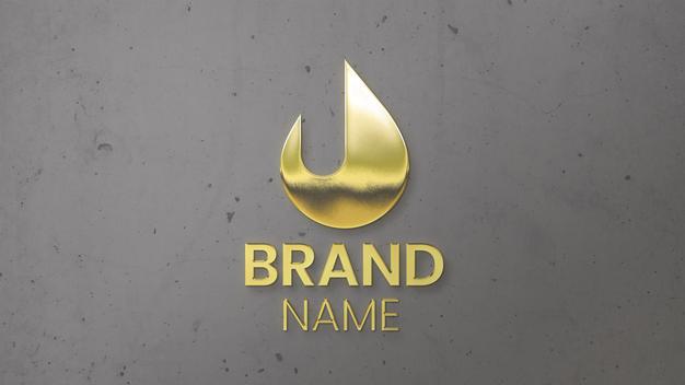 Golden Logo On Wall Mockup Psd