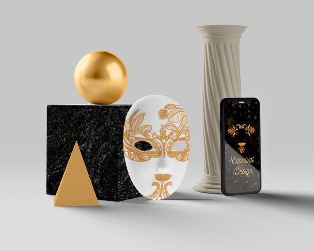 Golden Mask For Carnival With Mock-Up Psd