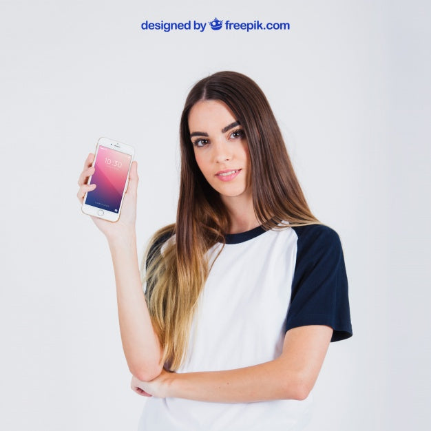 Good Looking Woman Holding Smartphone Psd
