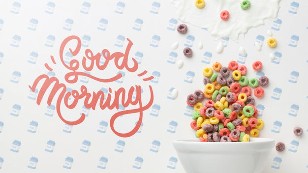 Good Morning Message Along Bowl With Cereals Psd