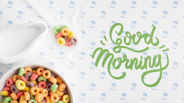 Good Morning Message Beside Cereals For Breakfast Psd