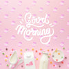 Good Morning Message On Table And Milk With Cereals Psd