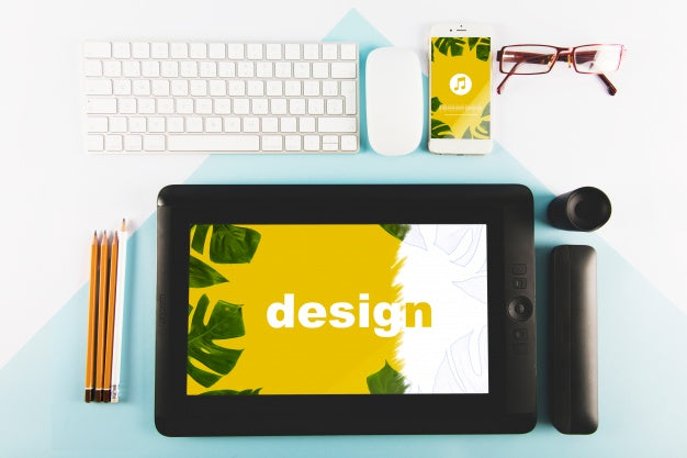 Graphic Tablet Mockup And Various Technological Devices Psd