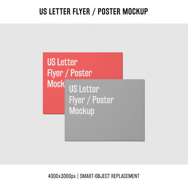 Gray And Red Us Letter Flyer Or Poster Mockups Psd