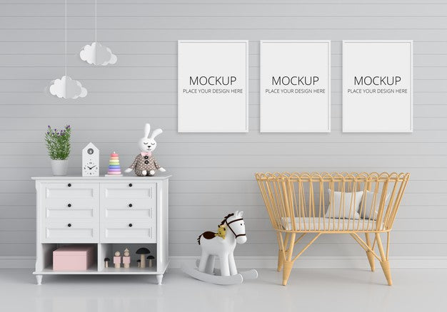 Gray Child Room With Frame Mockup Psd