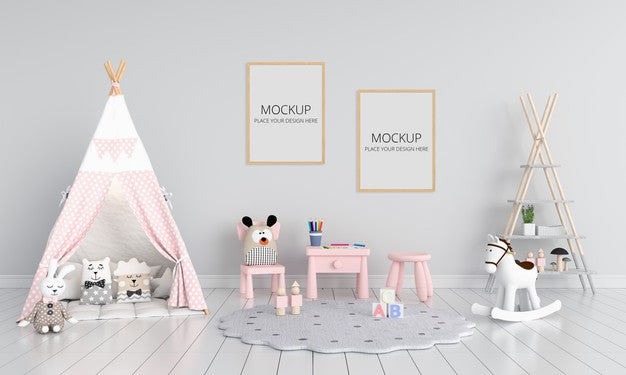 Gray Child Room With Frame Mockup Psd