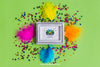 Great Carnival Mockup Design With Colored Feathers Psd