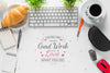 Great Work Motivational Message With Office Stuff Frame Psd