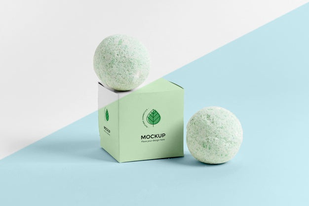 Green Bath Bombs And Box Arrangement Psd