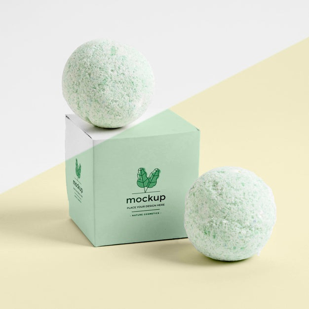 Green Bath Bombs And Box Arrangement Psd