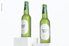 Green Beer Bottles Mockup, Low Angle View Psd
