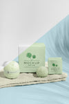 Green Boxes And Bath Bombs Arrangement Psd
