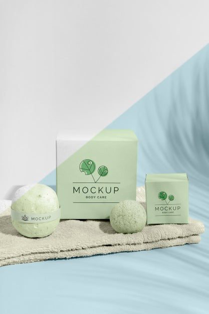 Green Boxes And Bath Bombs Arrangement Psd