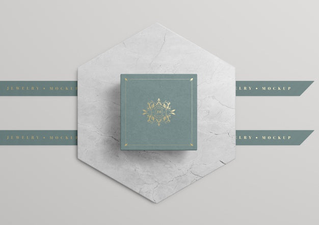 Green Jewelry Box On Marble With Golden Symbol Psd