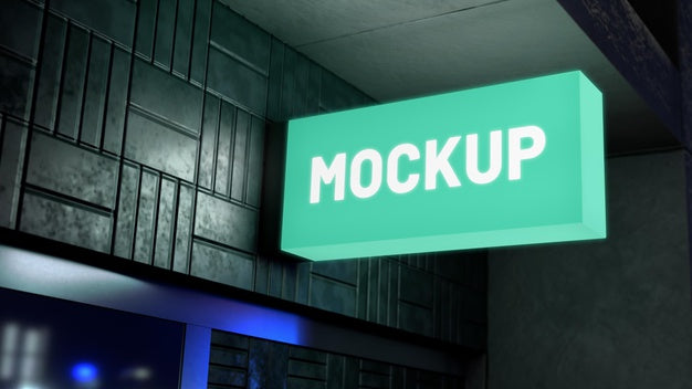 Green Night Business Sign Mock-Up Psd