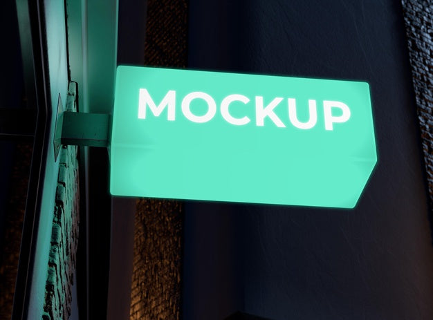 Green Nighttime Business Sign Mock-Up Psd