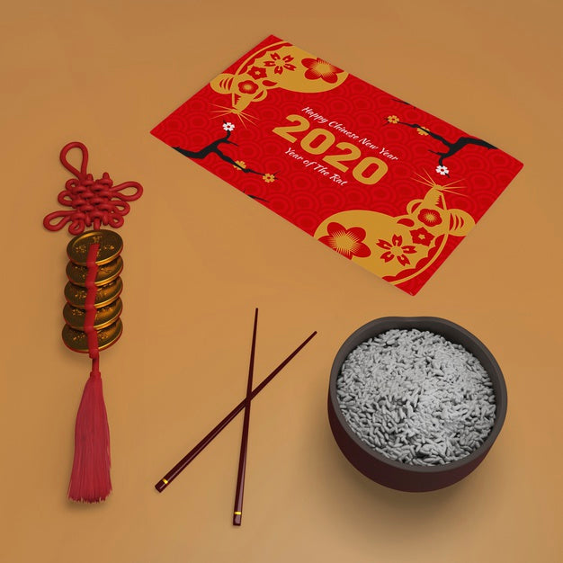 Greeting Card And Table Set Up For New Year Psd