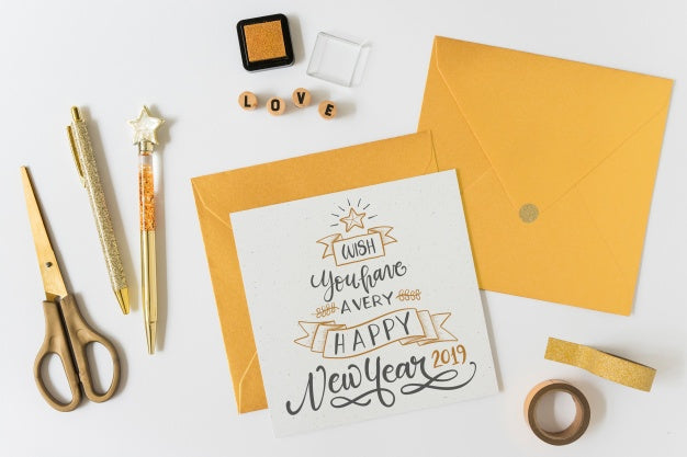 Greeting Card Mockup With New Year Concept Psd