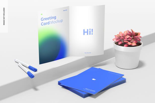 Greeting Card Scene Mockup, Perspective Psd
