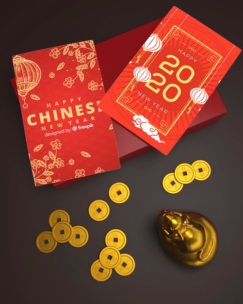Greeting Cards On Table For Chinese New Year Psd