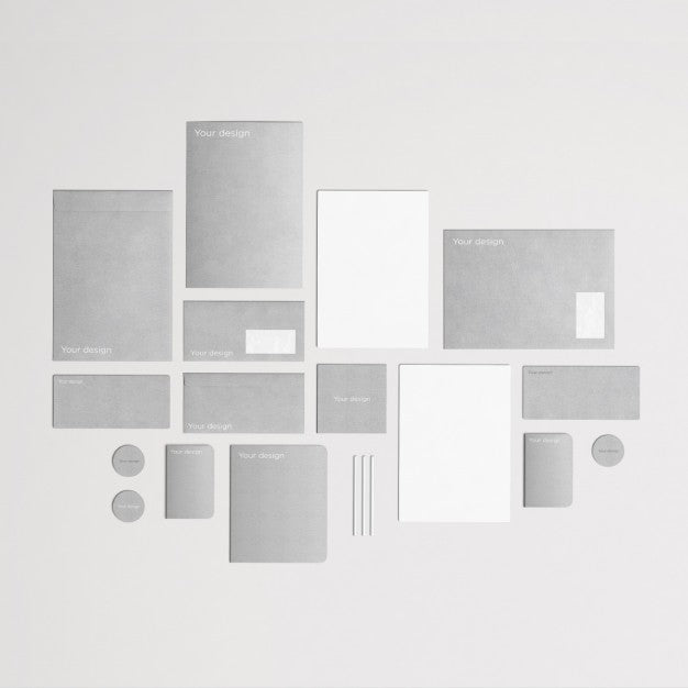 Grey And Stylish Corporative Stationery In Top View Psd