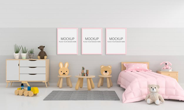 Grey Child Room With Frame Mockup Psd
