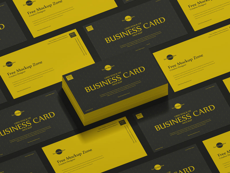 Grid Stack Of Business Card Mockup