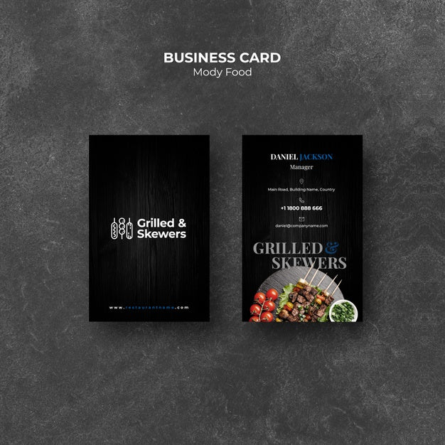 Grilled Skewers Restaurant Business Card Template Psd