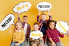 Group Of Children Holding Mock-Up Chat Bubbles Psd