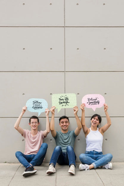 Group Of Friends Posing With Copy Space Psd