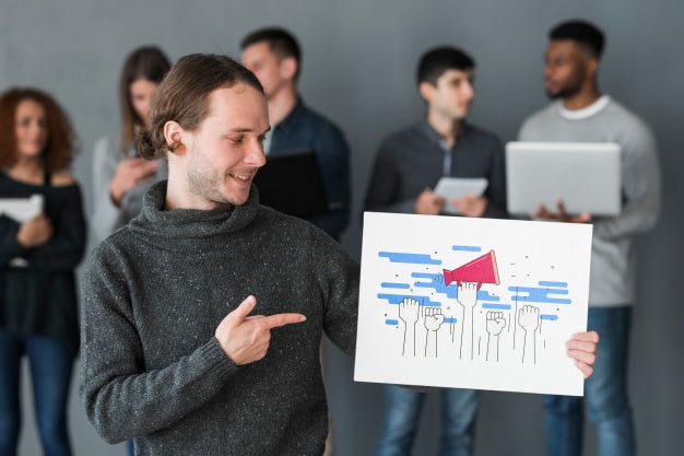 Group Of People Holding Placard Mockup For Charity Psd