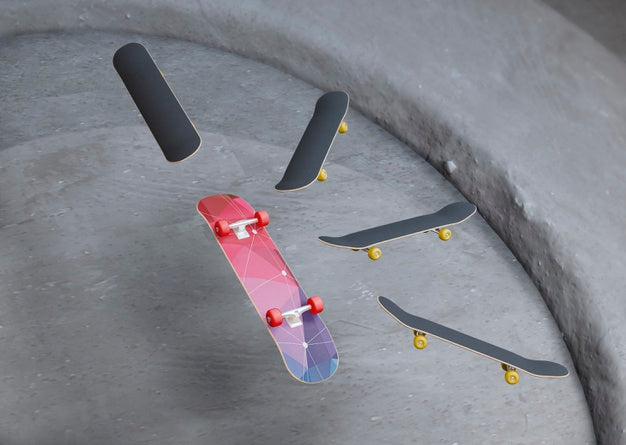 Group Of Skateboards Floating In The Air Psd