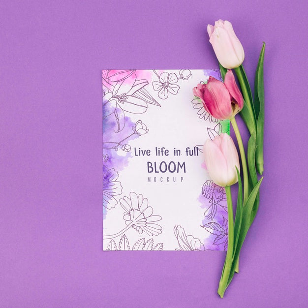 Group Of Tulips Next To Mockup Psd