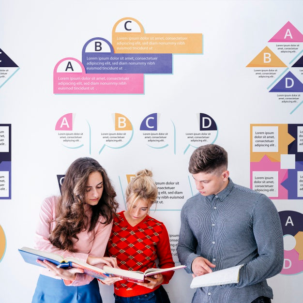 Group Of University Students Reading Together Psd