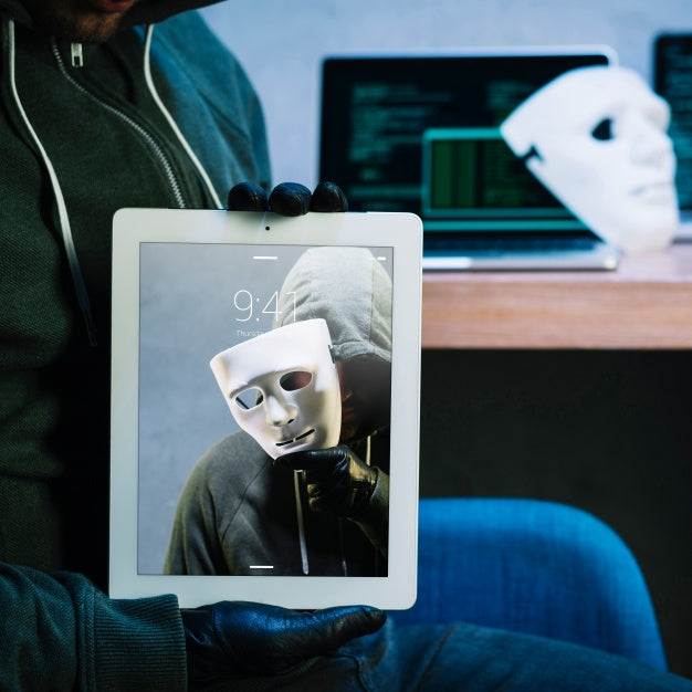 Hacker With Tablet Mockup Psd