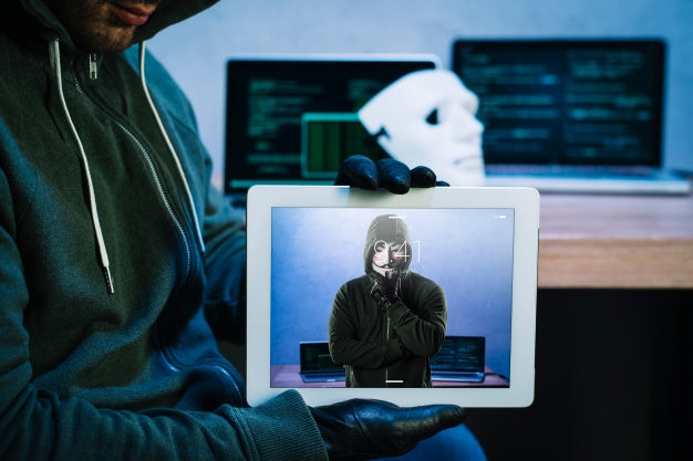 Hacker With Tablet Mockup Psd