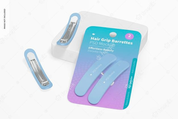 Hair Grip Barrettes Blister Mockup, Leaned Psd