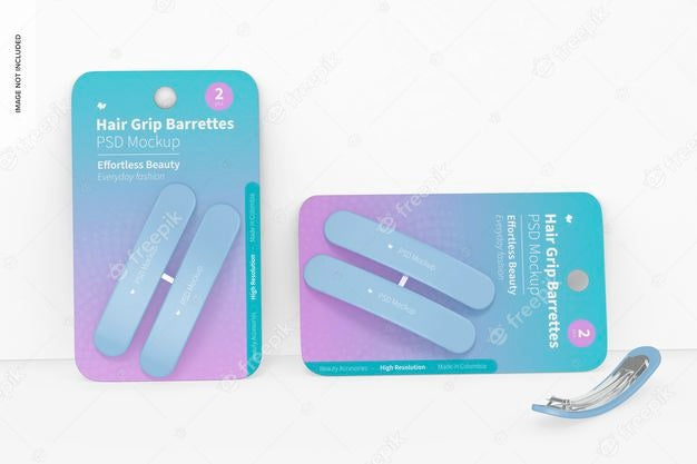 Hair Grip Barrettes Blisters Mockup, Leaned Psd